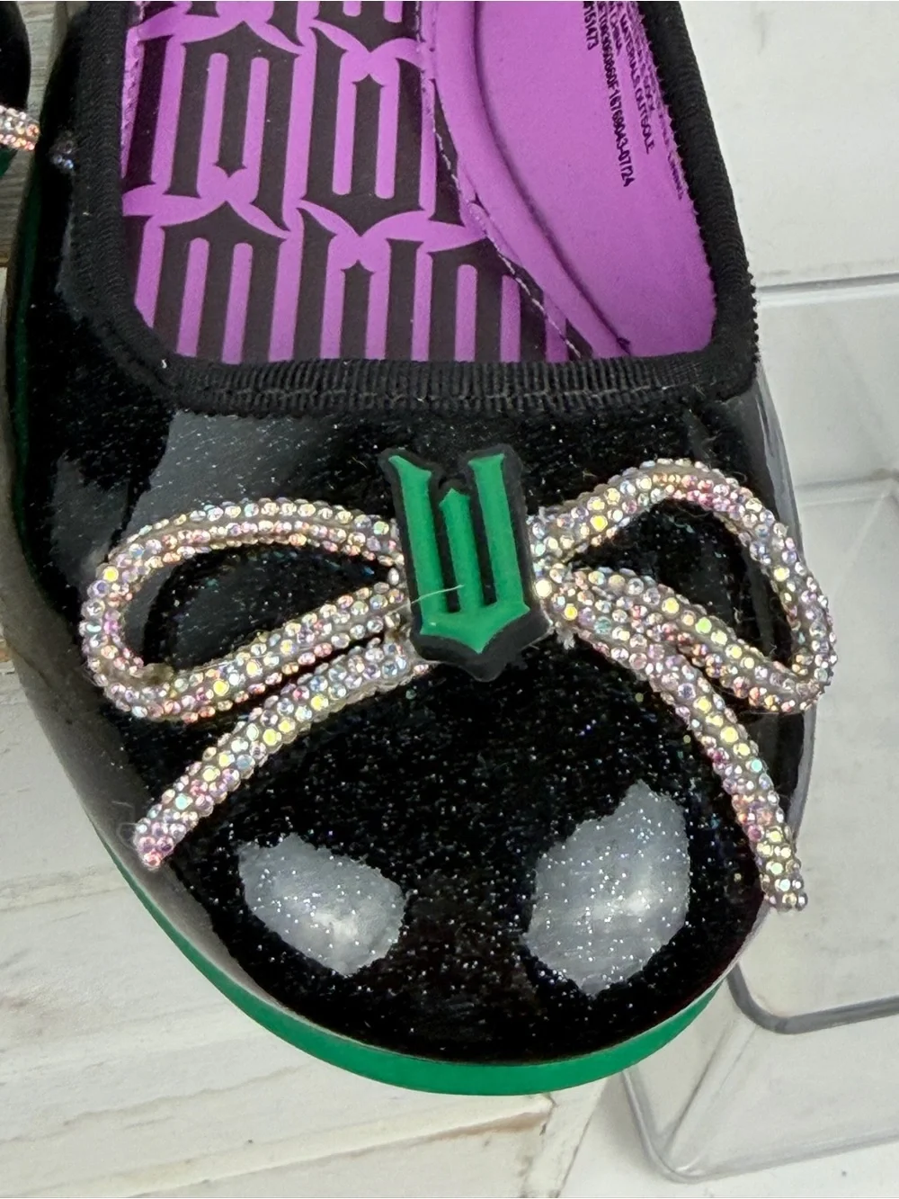 Wicked black glitter ballet flats green flying monkey graphics Size 3